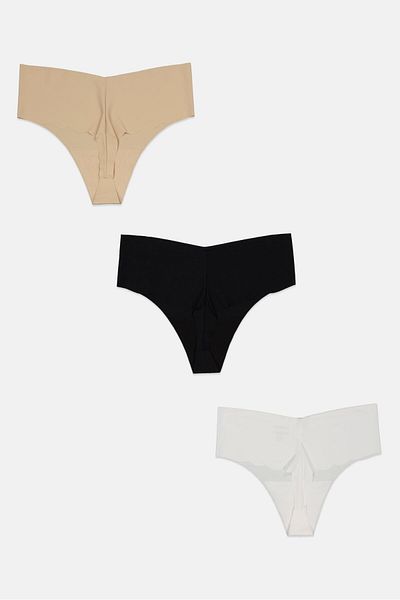 Bebe Women 3 Pieces Solid Laser Cut String Panties, White