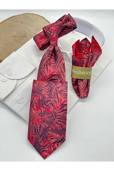 Gutiero Red Paisley Patterned Classic Handkerchief Tie