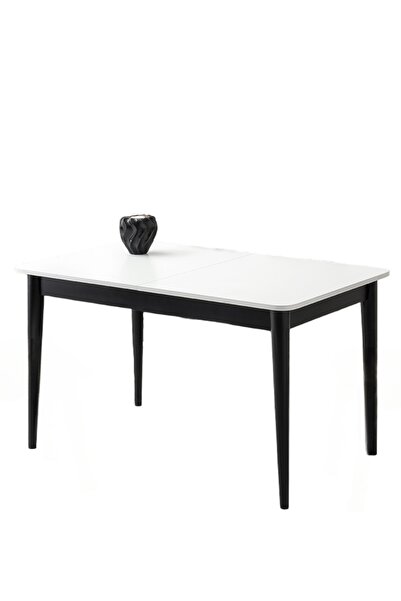 Viento Mobilya Fidan Beyaz Renk Siyah Etek Ahşap Ayak Açılır 130X80 Masa (Açı...