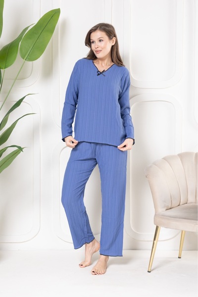 pajama set Dokuma likraklı pamuklu yumuşak kumaş rahat kesim Pijama Takımı