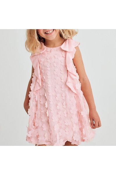 Abel & Lula Abel and Lula Girl 3D Shoulder Sleeve Detailed Chiffon Dress Pink L25Y5042