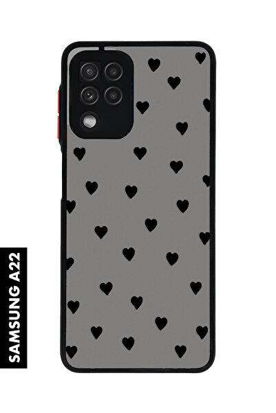 mooodcase Samsung A22 Uyumlu Siyah Kalpler Desenli MatGuard Buzlu Şeffaf Telefon Kılıfı