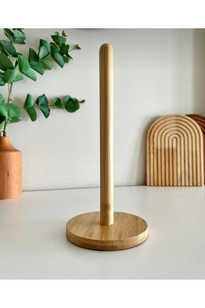 Pembelia Life Bamboo Paper Towel Holder, Tabletop Roll Paper Towel Rack-Upright Towel Napkin Holder-Round