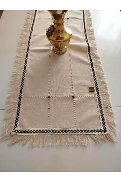 denizli hatırası Buldan Cendere Diaper Lacy Brown Beaded Handcrafted Antique Fringed 50X100 cm Runner