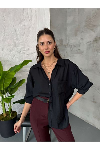 EYBUTİK Cămașă oversize neagră cu umeri