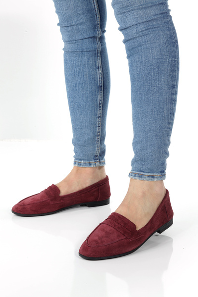 ÜNAL ÖZER Kadın Bordo Süet Hakiki Deri Yuvarlak Burunlu Günlük Lofer Un001-053