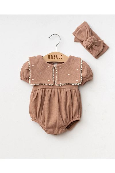İnci İncibaby 100% Cotton Heart Embroidered Romper Jumpsuit & Bandana Set