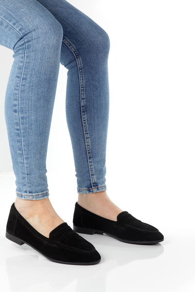 ÜNAL ÖZER Lofer casual de damă din piele naturală din piele de căprioară neag...