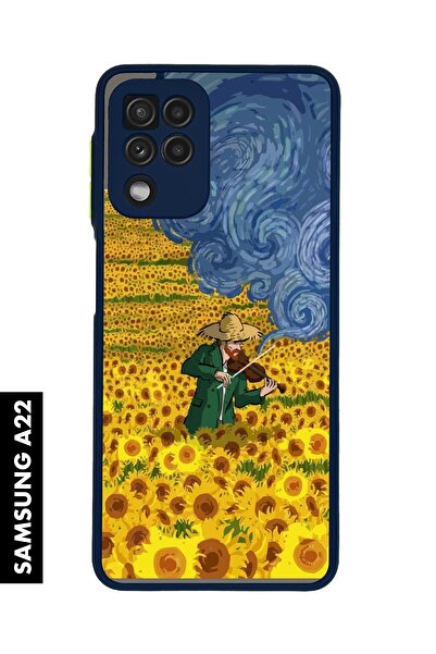 mooodcase Samsung A22 Uyumlu Sarı Çiçekler Desenli MatGuard Buzlu Şeffaf Telefon Kılıfı