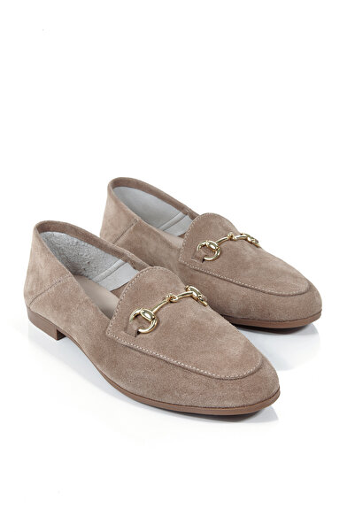 ÜNAL ÖZER Women's Mink Suede Genuine Leather Round Toe Buckle Daily Ballerinas Un001-043