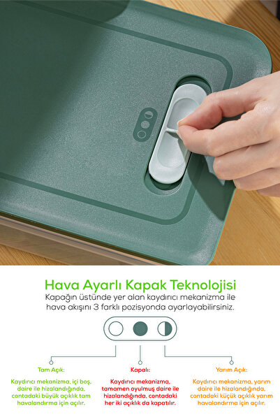 Vienev 4'lü Hava Kanallı Ayarlanabilir Sebze ve Meyve Saklama Kabı 2x(2,35-5 lt) Yeşil