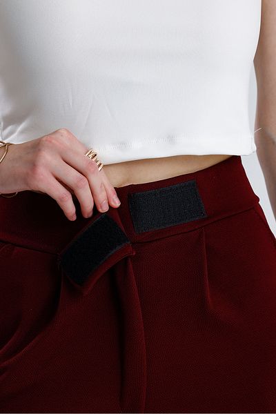 Lia Blanco's Women's Waist Velcro Comfortable Palazzo Trousers Claret Red