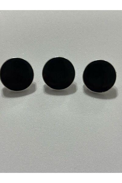 BEİLYS COSMETİCS & ACCESSORY Set of 3 Black Mother of Pearl Buttons with Silver Metal Frame 2 Cm. (Bd17)
