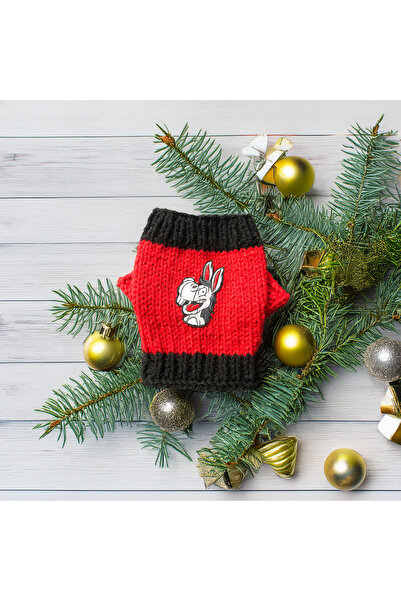 Lady Fify Tavşan için Eşek Armalı Kırmızı Kazak