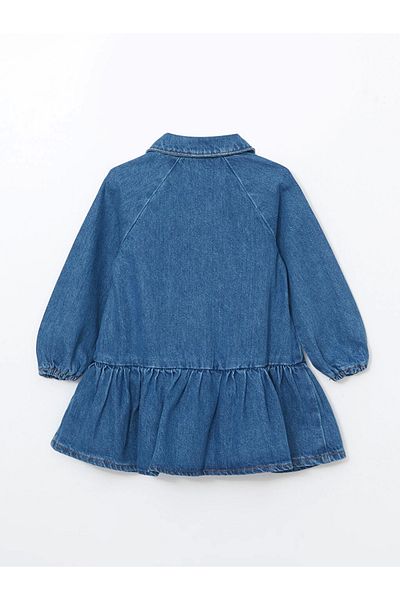 LC Waikiki LCW baby Medium Indigo Rodeo Βρεφικό τζιν φόρεμα με μακρυμάνικο κέντημα