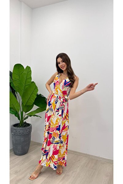 Nazline Ženska haljina bez rukava sa ukrštenim ovratnikom i pojasom Elastično...