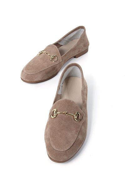 ÜNAL ÖZER Women's Mink Suede Genuine Leather Round Toe Buckle Daily Ballerinas Un001-043