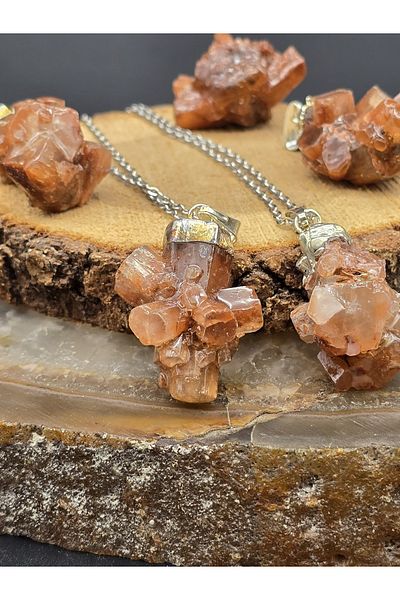 NBS Beautiful Naturel Stones Aragonite Necklace Steel Chain Does Not Tarnish or Fade (Natural Stone) 1 Piece