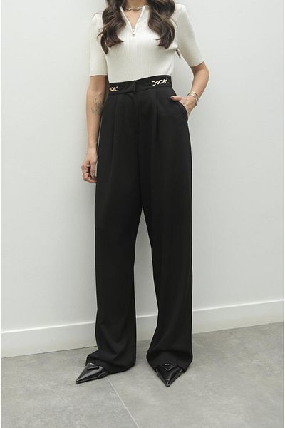 Havoş Black Accessory Detailed Palazzo Trousers
