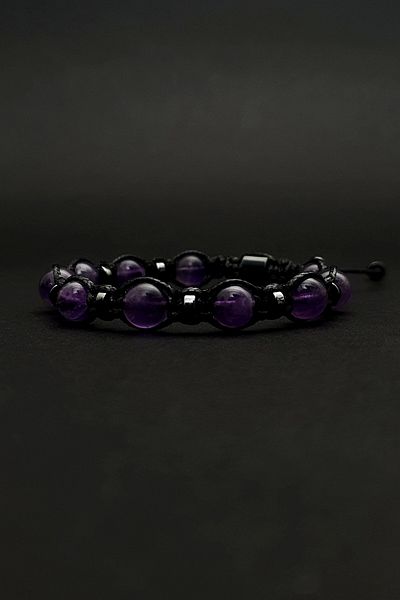 Seven Art Jewelry Natural Stone Bracelet, Amethyst and Hematite Stone, Adjustable, Men's Bracelet, Women's Bracelet