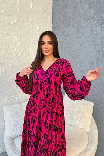 ASEDE 100% Viscose Bohemian Alaçatı Dress V-Neck Ethnic Patterned Viscose Dress Suitable for Hijab