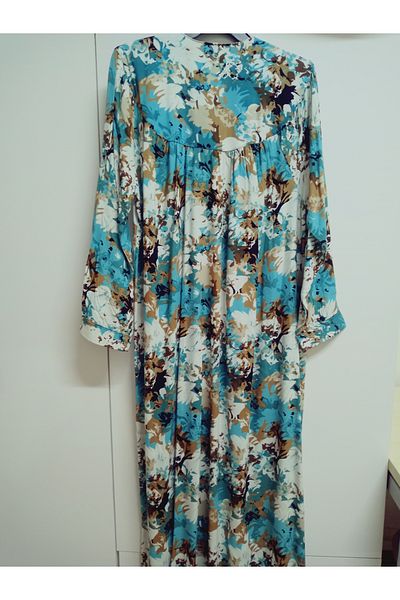 hoaryage Robadan Rochie de mamă cu mânecă lungă, 100% viscoză, cu flori de presiune, rochie de rugăciune