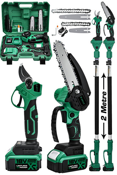 JetVolt 2'li Süper Set Çift Akülü Teleskopik Kollu Bağ Makası ve Budama Teste...