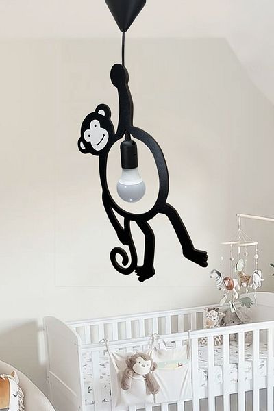 KAŞIKBEY Wooden Monkey Lamp - Black Kitchen/ Cafe Décoratif Chandelier