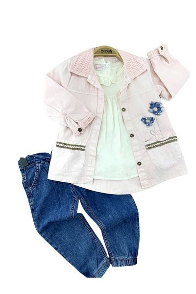 By Murat Flower Cardigan Jeans Pants Girl's Suit