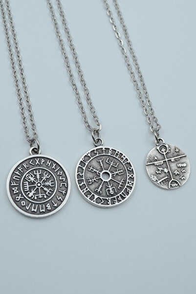 Bu Farklı 3'lü Viking Pusula Tılsım Şaman Davulu - Kam Davulu Gümüş Kaplama K...