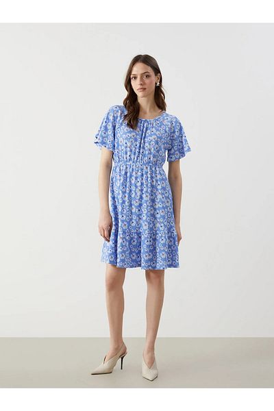 LC Waikiki Rochie de damă cu decolteu albastru cu flori