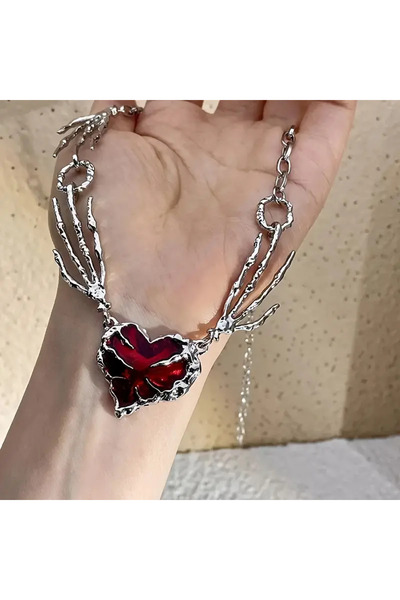 MİLALAZO Kırmızı Zirkon Dekorlu Gotik Klavikula Zinciri ve İskelet Kolye