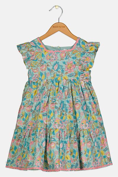 Nicole Miller Toddlers Girl Floral Print Dress, Green Combo