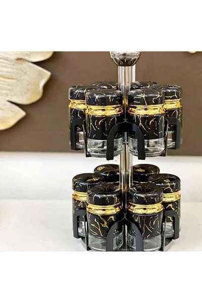 Generic Marble Revolving Spice Set 12 Piece Set with Stand Lid and 3 Holes Black