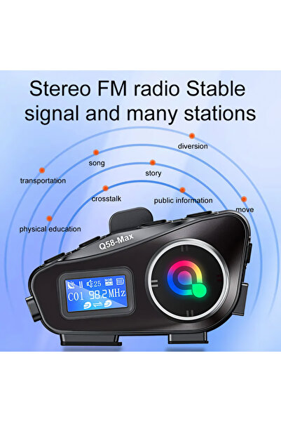 beemen Q58 Max İntercom Kask Kulaklık Ekranlı Model FM Radyo Özellikli 500 Metre Çekim Alanı