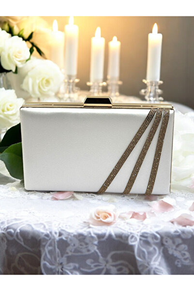 Biçanta Sedef Ecru Χρώμα Σατέν Σταυρός Rosegold Crystal Stone Γυναικείο βραδινό φόρεμα Τσάντα Γάμος Αρραβώνας Αποφοίτηση