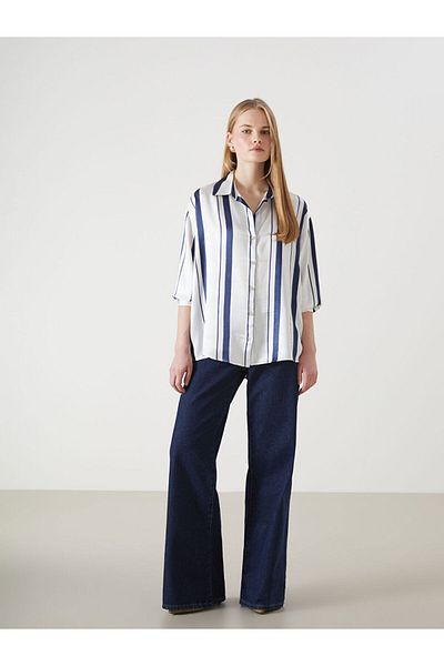 LC Waikiki New Season Color Blocked Oversize Satin Women's Shirt - S5Hv98Z8