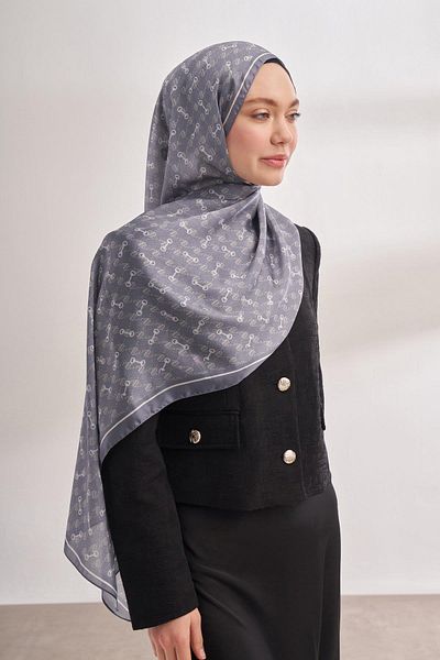 ARMANDA Voile Monogram Pattern Shawl 3361-Grey