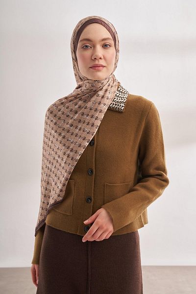 ARMANDA Voile Monogram Pattern Shawl 3361-Beige Brown