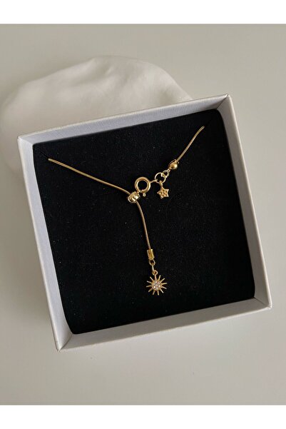 Arsaley Collection Güneş ve Mini Yıldız Charm Altın Kaplama Gold Asansör Kadı...