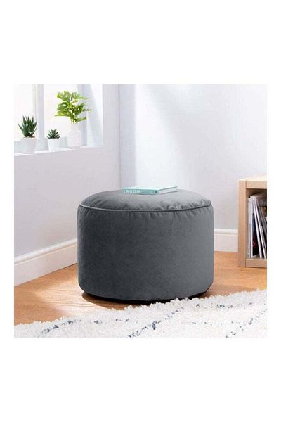 House One Velvet Round Bean Bag Pouffe  - Dark Gray - 60x60x40 cm