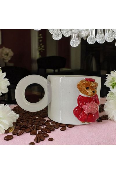 Boni Bon Collection Design 3D Embossed Handmade Eye Color Bridal Teddy Bear Ceramic Mug 200 ml
