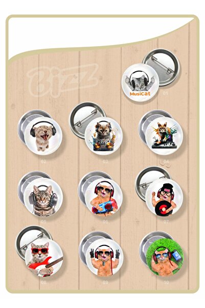 B Ajans Bizz MusiCat Kedi Rozet Seti -01  (TOPLAM 10 PARÇA)