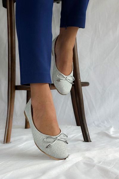 Shoebutik Balerini de damă Lusia Silver Stone Bow Detail