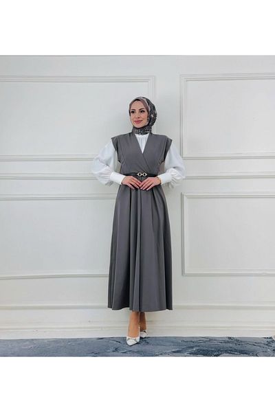 ANKA BOUTIQUE Gray Belted Gilet Dress