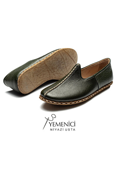 YEMENİCİ NİYAZİ USTA Erkek Hakiki Deri El Yapımı Ceviz Yeşili Yemeni - Geleneksel & Rahat Günlük Ayakkabı - YNE2004 - 41