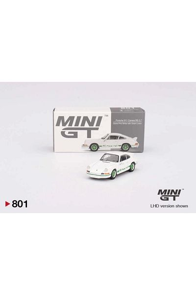 mini gt 801 بورشه 911 كاريرا Rs 2.7 Grand Prix باللون الأبيض مع اللون الأخضر