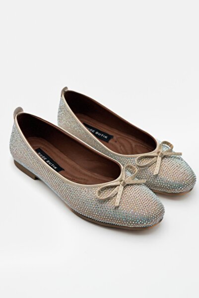 Shoebutik Жіночі балетки з бежевою камінцевою бантиком