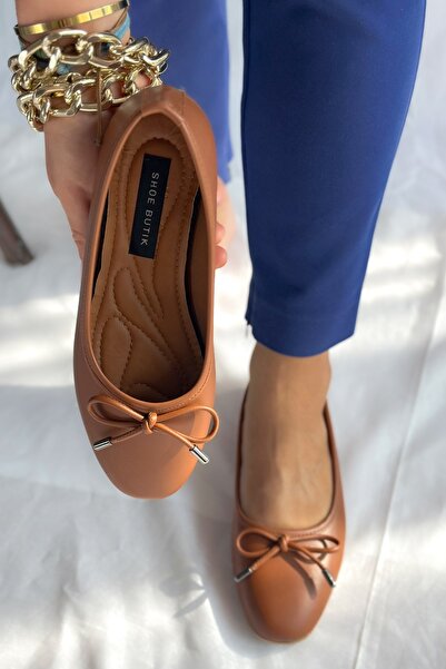 Shoebutik Lilly Taba Шкіряні балетки з бантиком для жінок