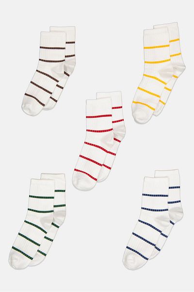 XOXO Women 5 Pairs Stripe Print Long Socks, Multicolor